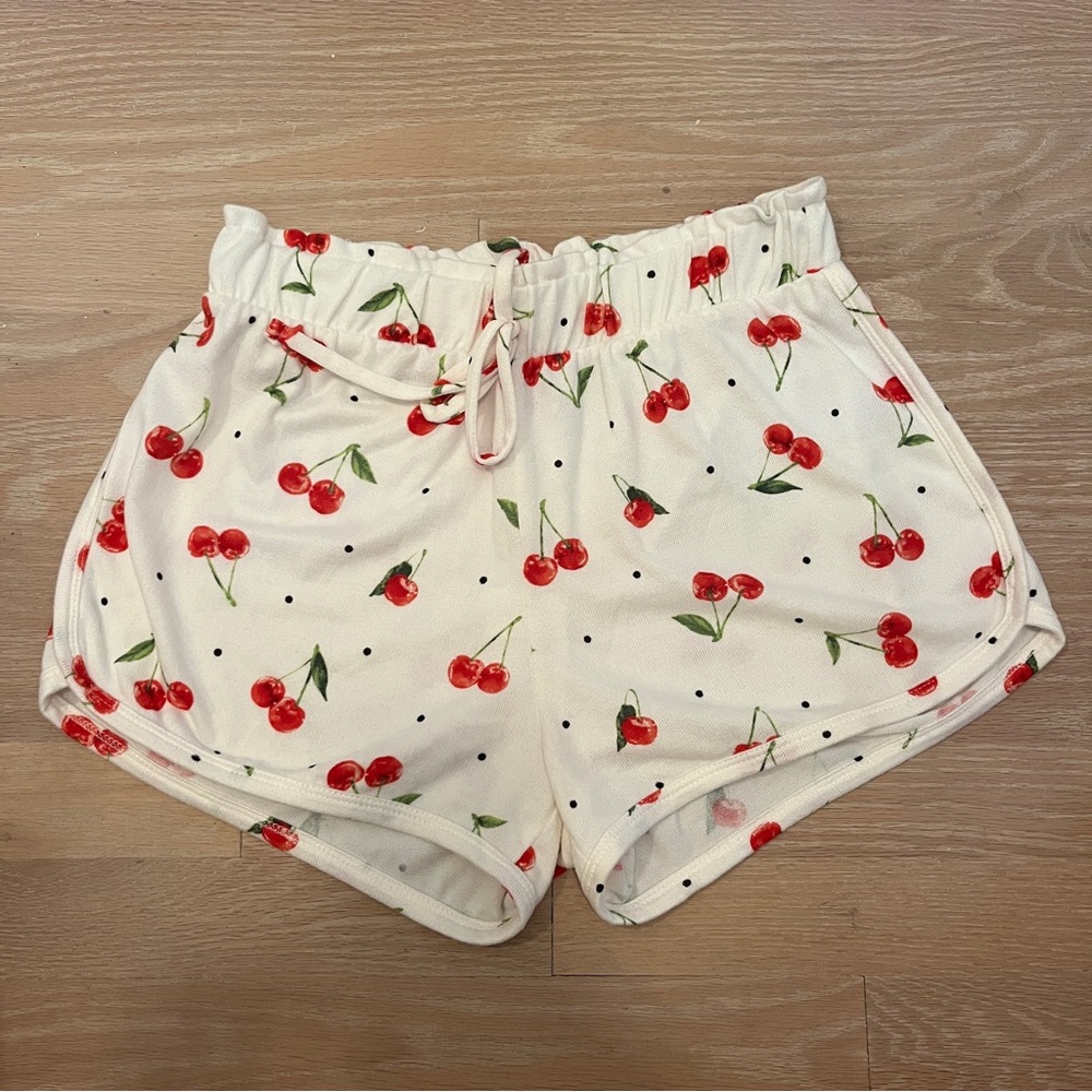 Altar'd State High Waist White and Red Cherry Shorts
